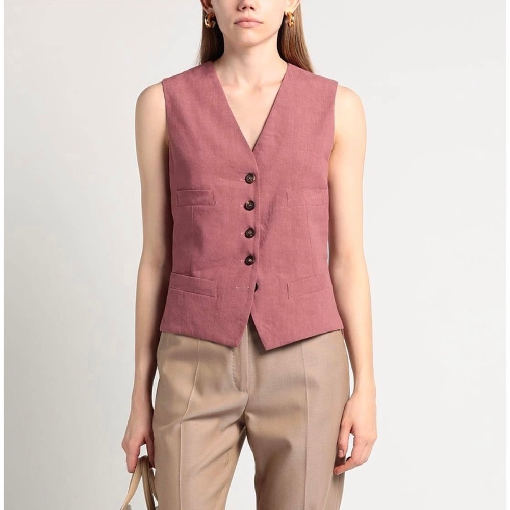 BRUNELLO CUCINELLI Women’s Bead-embellished linen-blend collarless Vest Size 12